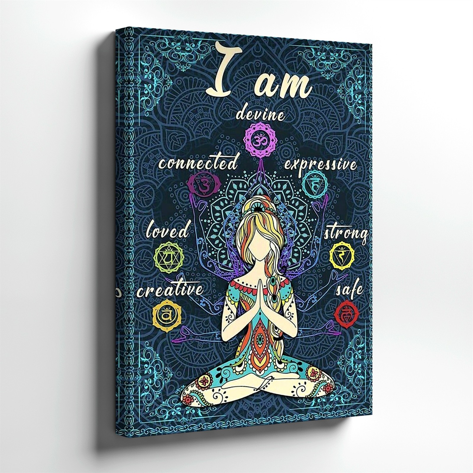 Wall Art Meditating Woman Chakra Poster Spiritual Yoga Mandala Inspirational Dec