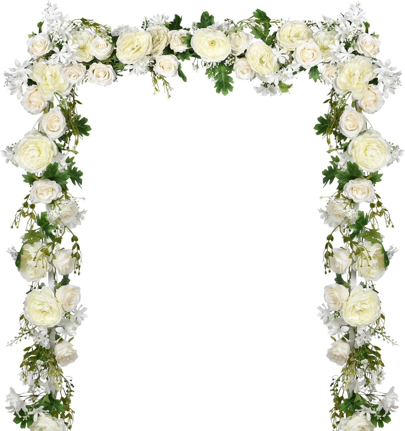 2Pack Artificial Peony Flower Garland – Silk Peony Garland with White Flowers