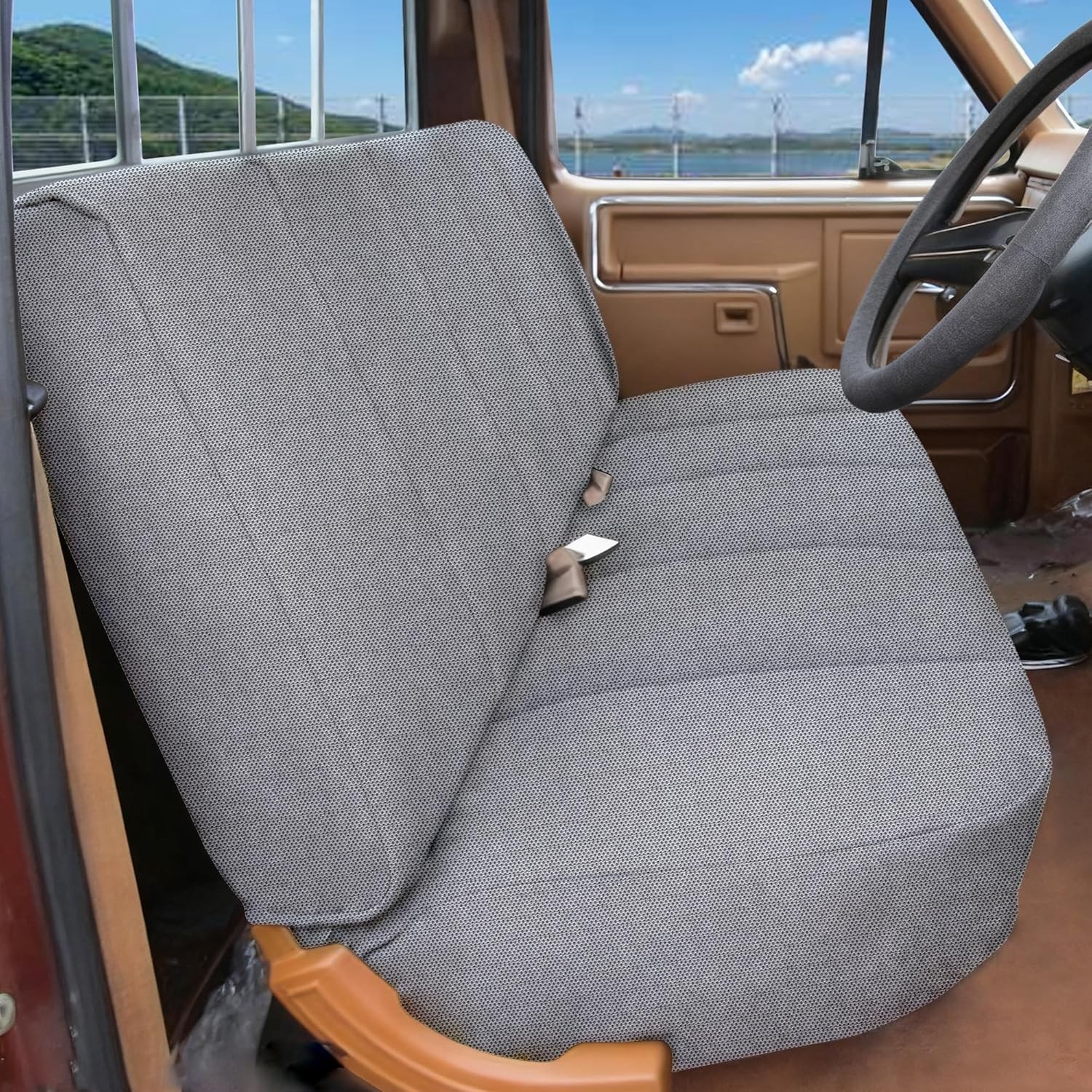 ESMING Universal Heavy-Duty Textured Front Bench Seat Cover for Ford for Chevrol