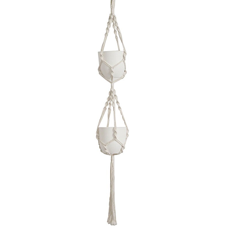 2 Tier Ivory Cotton Ropes Macrame Plant Hanger Decorative POT HOLDERS Events