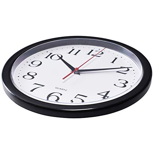 Bernhard Products Black Wall Clock Silent Non Ticking – 10 Inch Quality Quartz