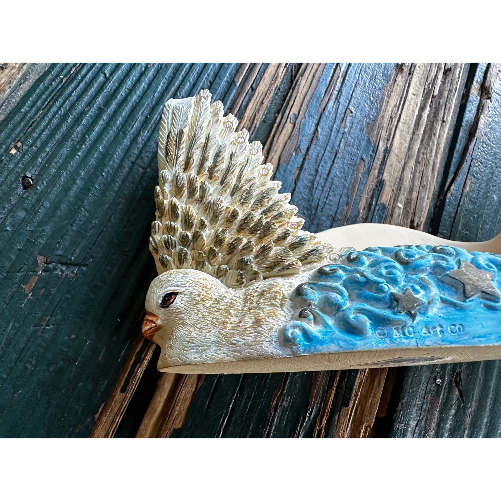 MC Art Co Celestial Dove Bird Cloud Star Resin Shelf Sitter Decor White Blue