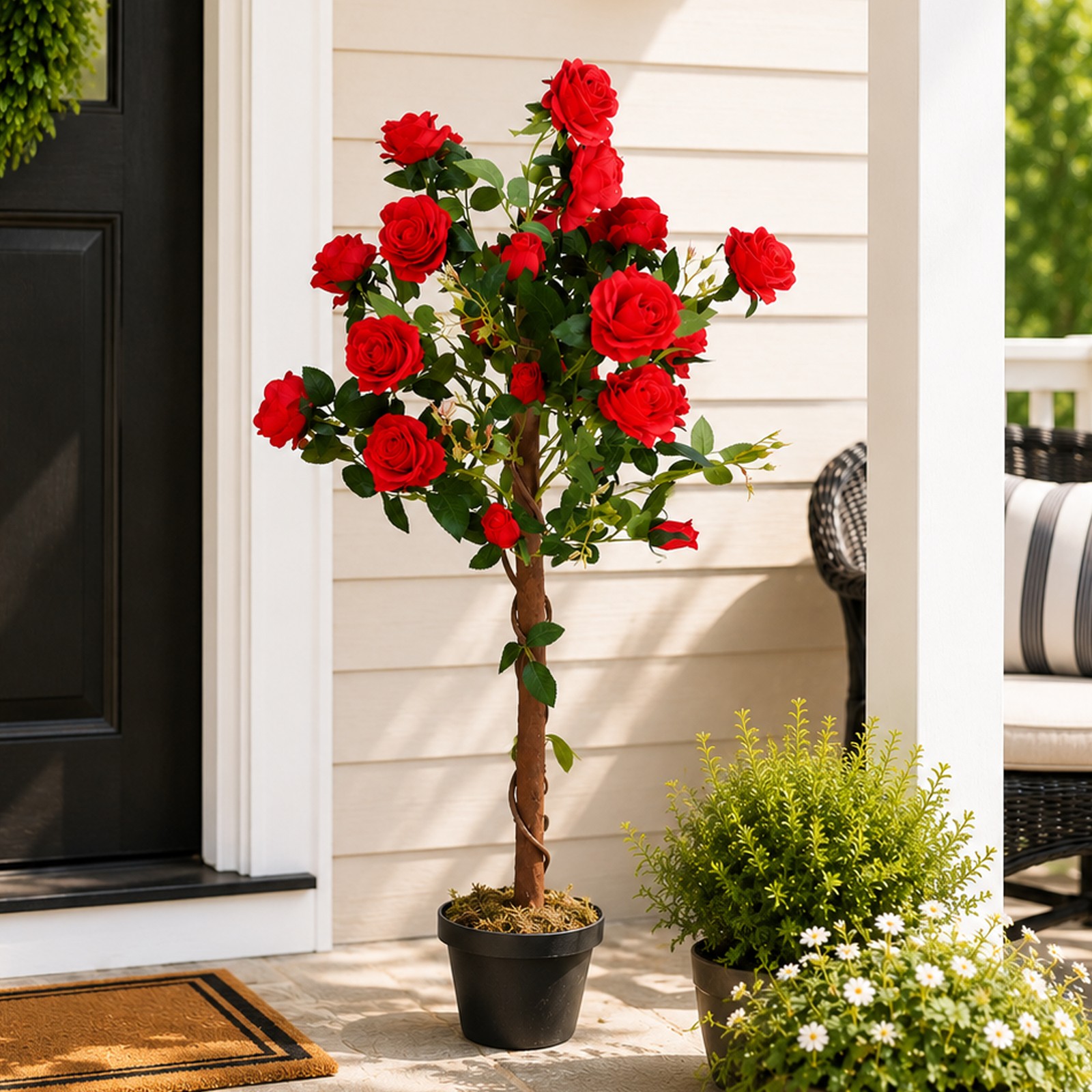 Northlight 49.5IN Potted Artificial White and Pink Floral Rose Garden Tree