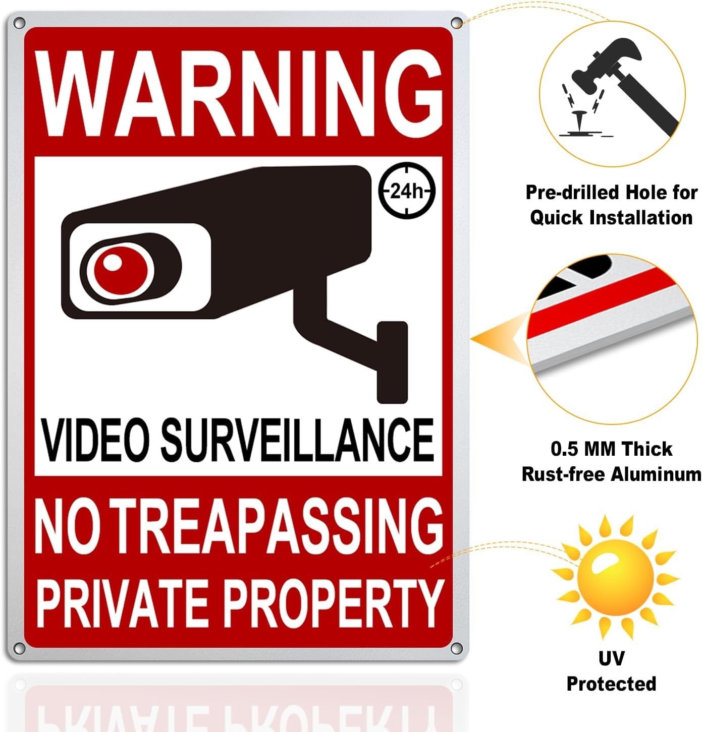 4 Pack Large No Trespassing Signs Private Property, 8X12 Inch Rust Free Aluminum