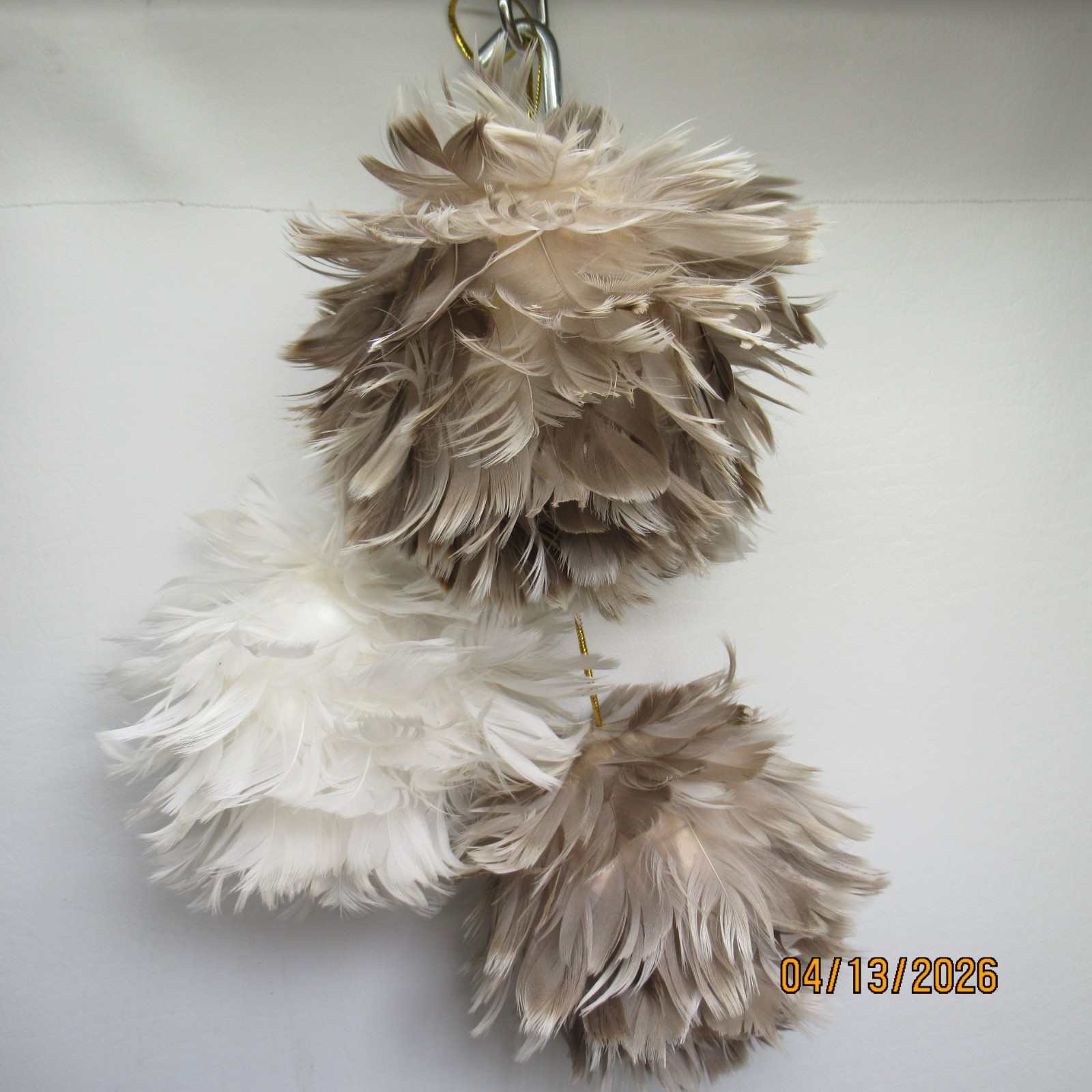 Decorative Hanging Feather Balls Bulbs Orbs Lot of 7 Muted Cocoa Ivory Fluffy 3&Prime;