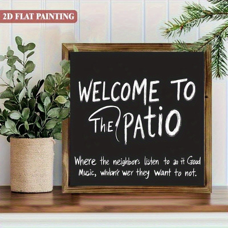 Minimalist Black Background Funny Patio Slogan Wooden Sign Porch Front Wall
