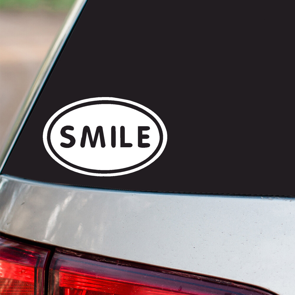 Smile Sticker Happy Love oval euro chrome & regular vinyl color choices
