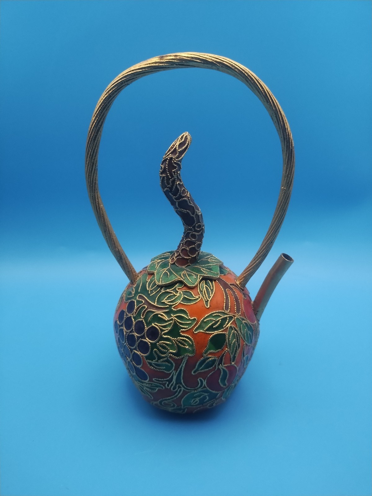 Vintage Cloisonne Pumpkin Mini Tea Pot Decorative Fruits