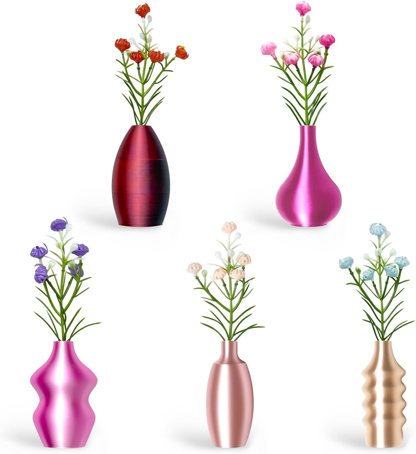 5 PCS Mini Vase Magnets for Fridge, Cute Tiny Magnetic Bud Vases for Refrigerato