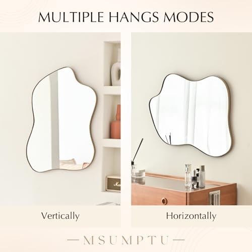 Irregular Wall Mirror Wave Shaped Matel Framed Wall Mirror 28&Prime;L x 20&Prime;W Brass