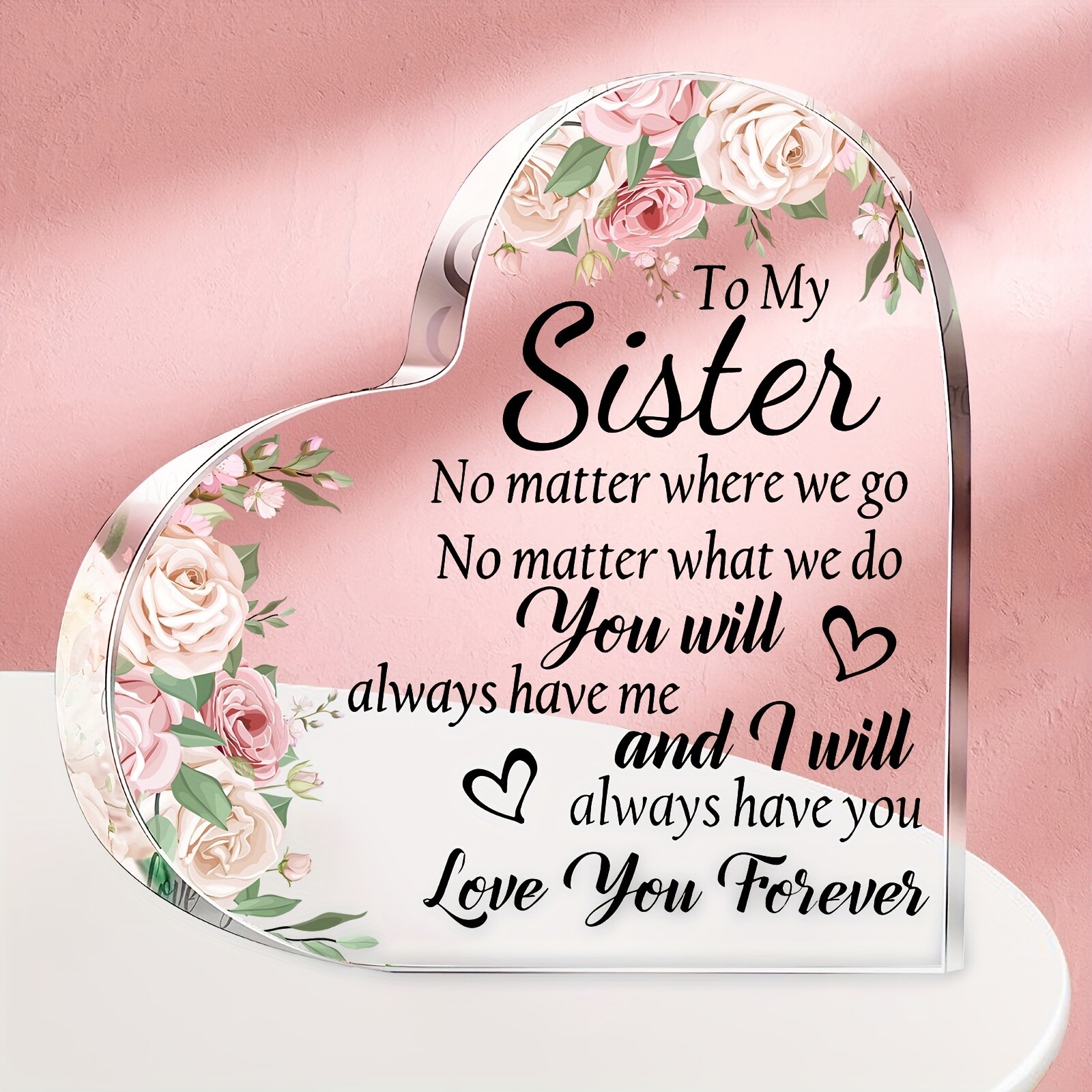 1pc Heart Shaped Acrylic Plaque Wedding Anniversary Birthday Gift for Sister