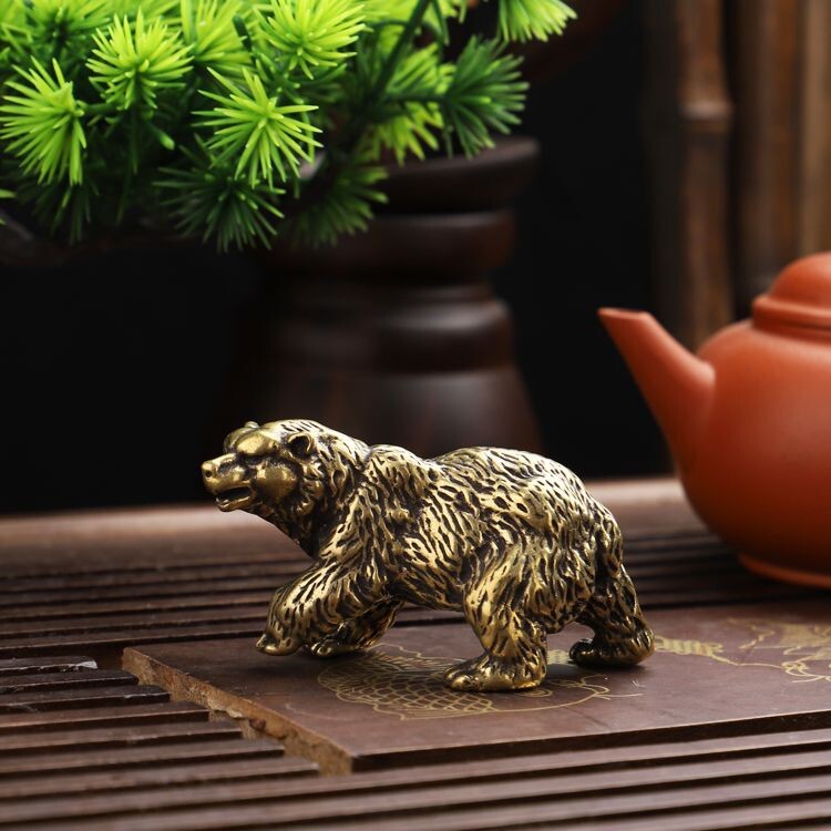 Solid Brass Bear Figurine Statue Animal Figurines Toy House Desktop Decoration