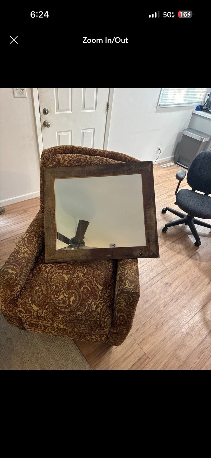 Brown Wood Framed Rectangle Accent Wall Mirror, Regular Glass, 35 in x 20 in