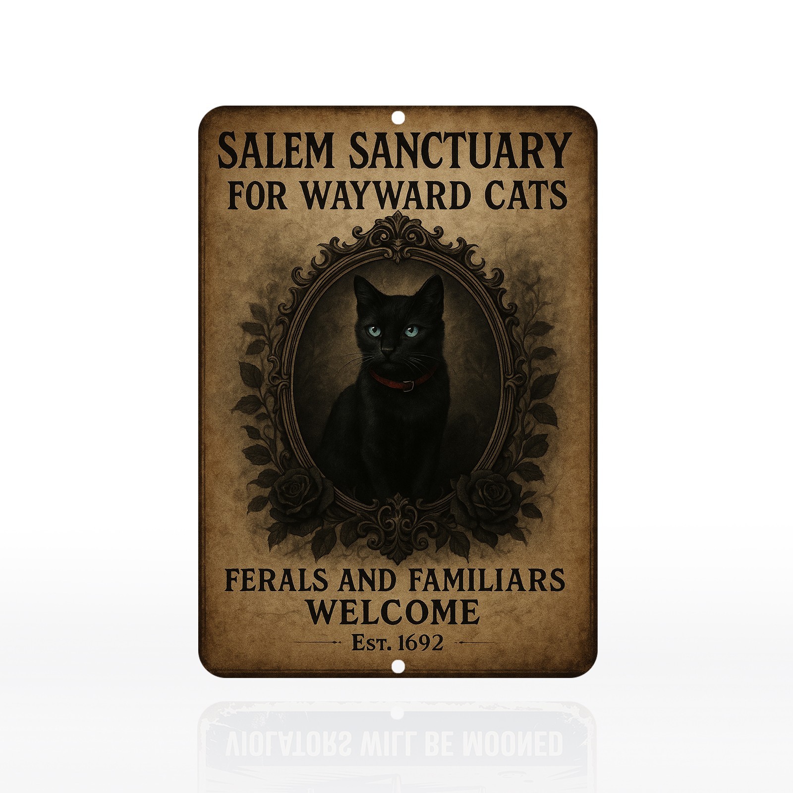 Vintage Halloween Decorations Indoor Black Cat Wall Art Witchy Room Decor Sign