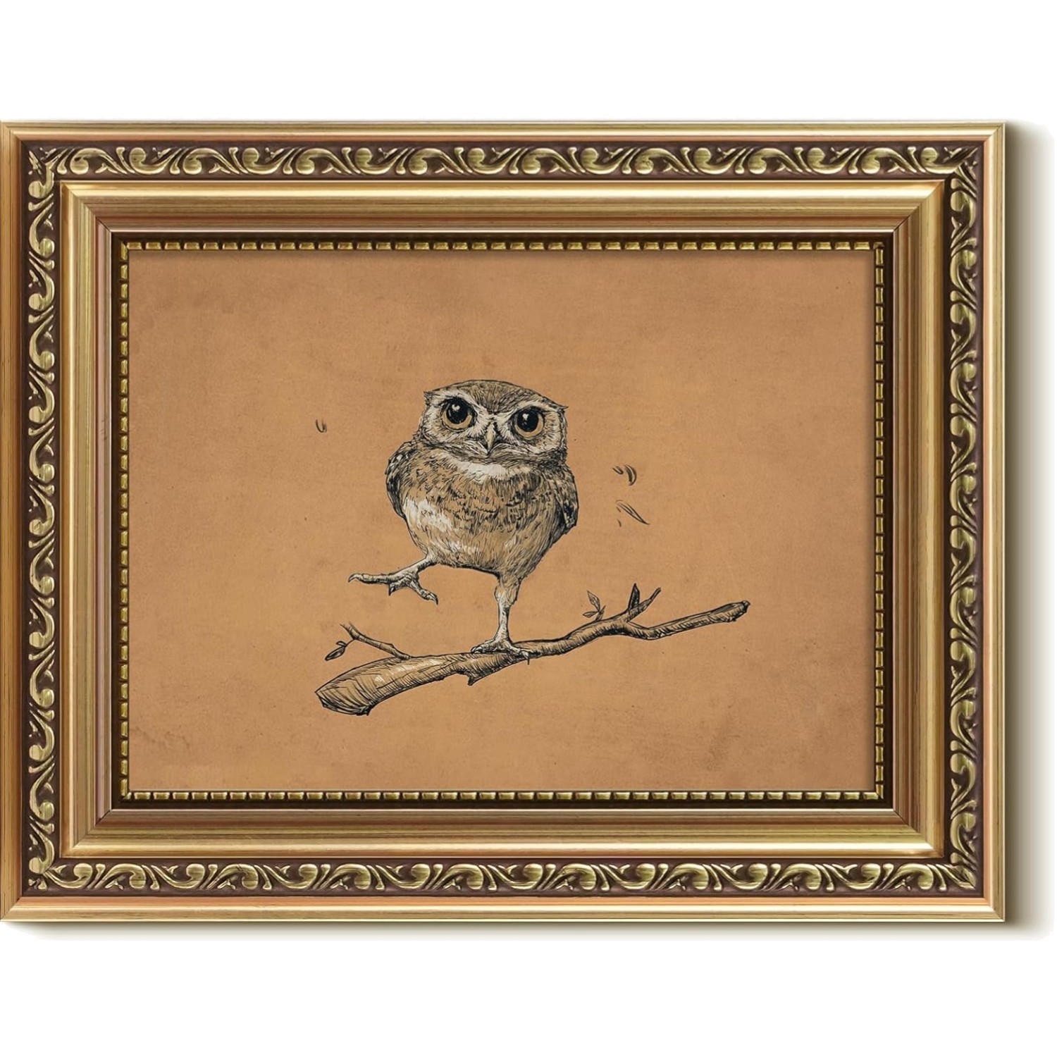 Gold Canvas Wall Art, Owl Art Print, Vintage Bird Decor, 8×10 Inch