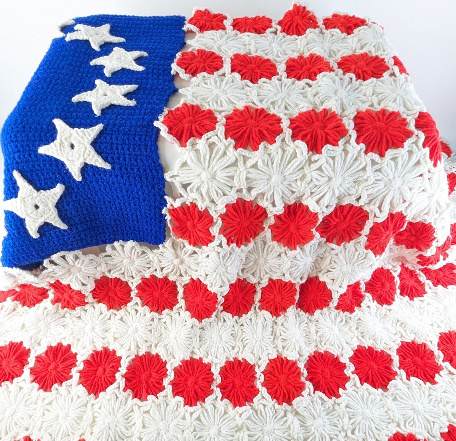 Handmade American Flag Afghan Vintage Patriotic Crochet 36 x 56  » USA Blanket