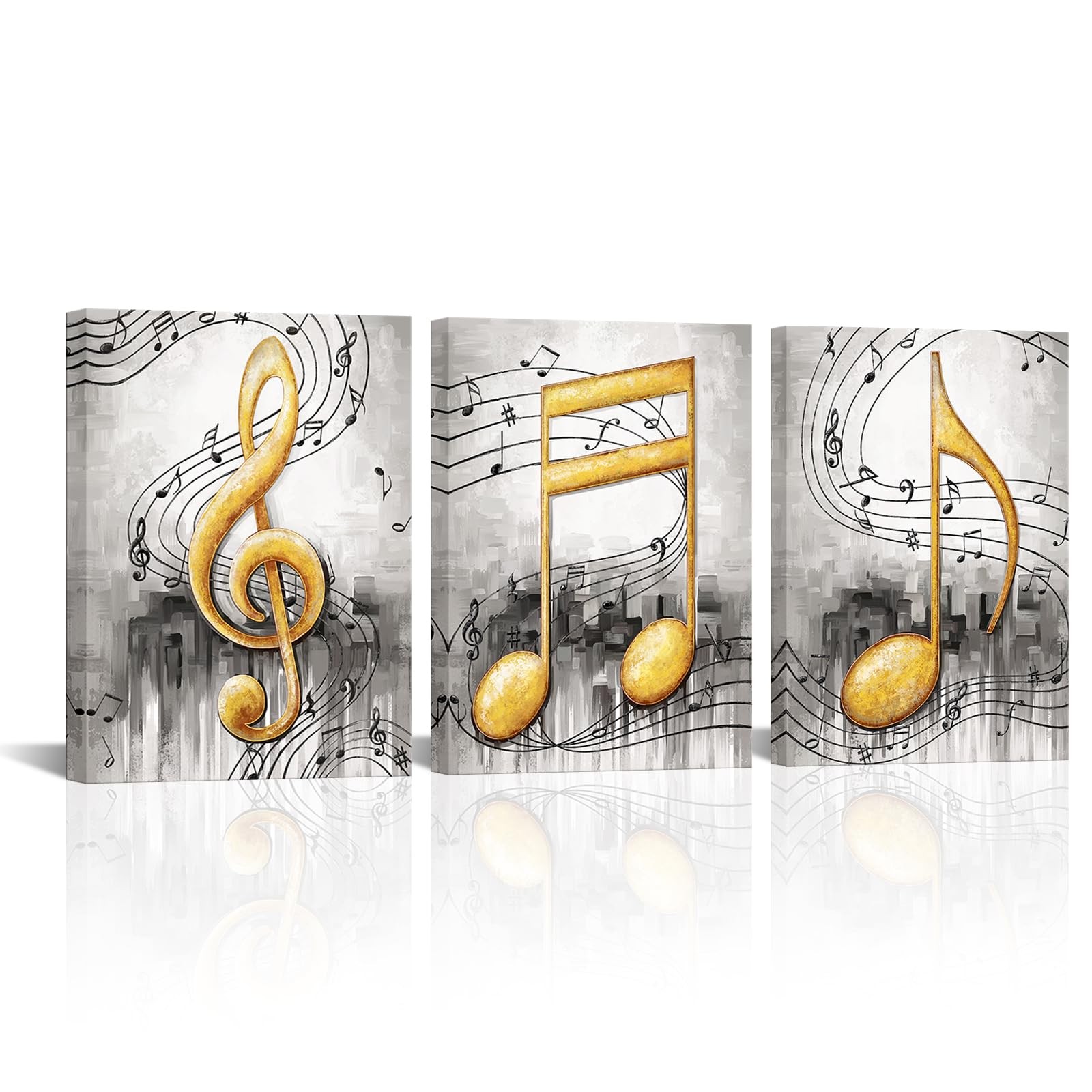3Pcs Music Notes Wall Art Grey and Gold Canvas Painting Musical Art Pictures …