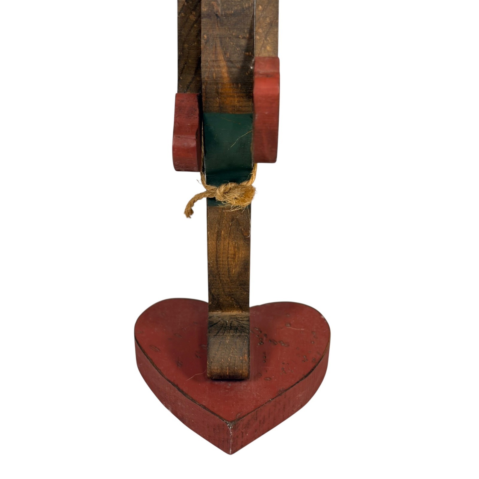 Vintage Folk Art Wooden Bunny Rabbit with Hearts Figurine 12.5&Prime; Primitive