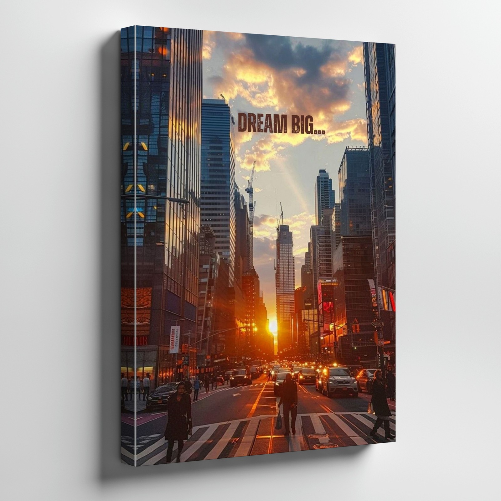 Inspirational City Sunset Canvas Wall Art Dream Big Urban Street Scene Print