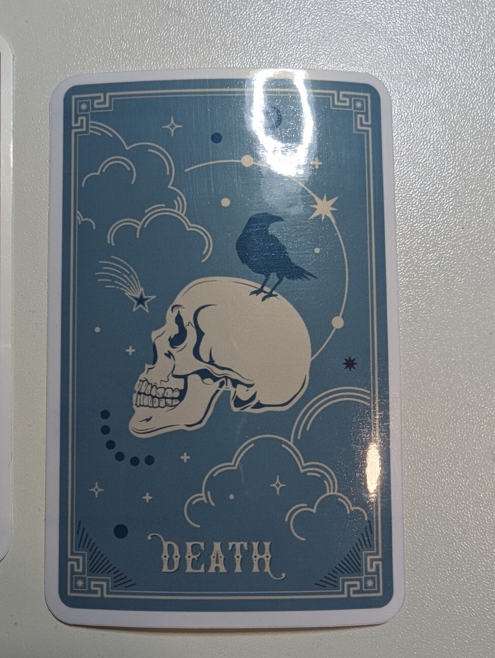 DEATH tarot &lsquo;card&rsquo; blue die-cut printed vinyl sticker