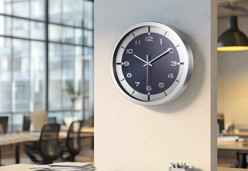 12 Inch Silent Wall Clock Battery Operated Modern Metal Decorative Home