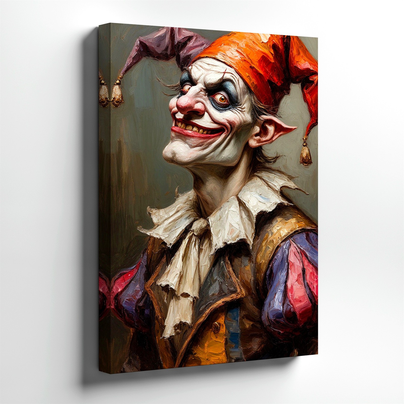 Wall Art Creepy Jester Portrait Canvas Print Dark Fantasy Clown Gothic Decor
