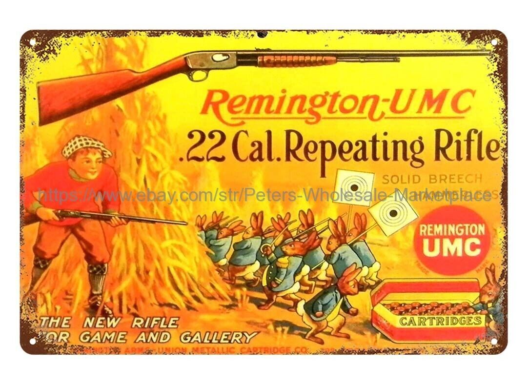 gunfirearm rabbits hunter rifle ammo metal tin sign antique signs