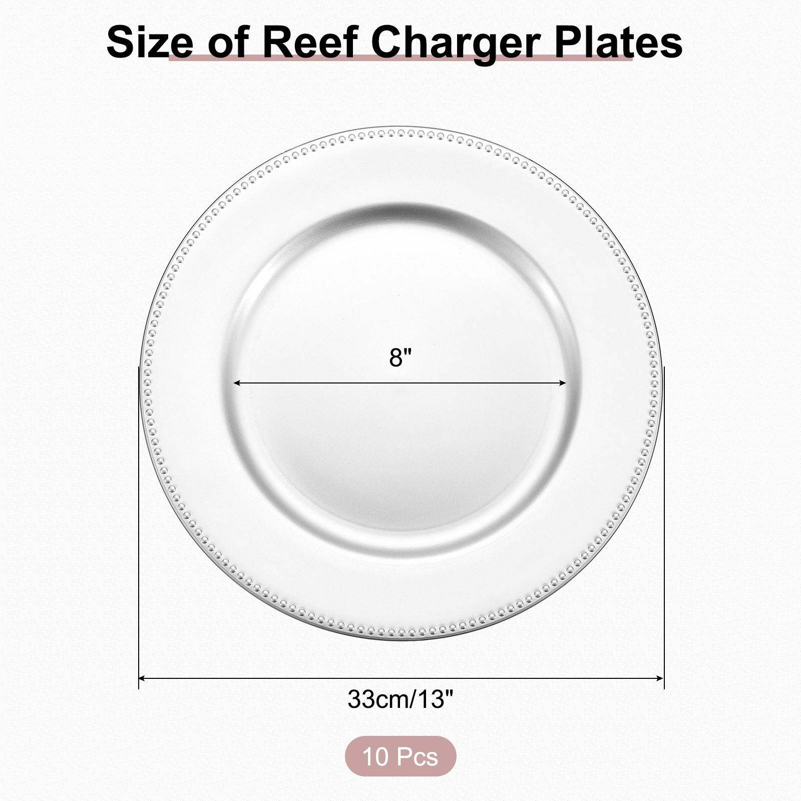 10pcs Plastic Charger Plates Round Plate Chargers for Wedding Party Silver