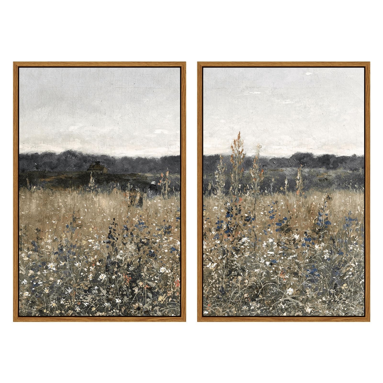 2 Pcs Framed Wall Art Vintage Landscape Decor, Meadow Scenery Paintings Above…