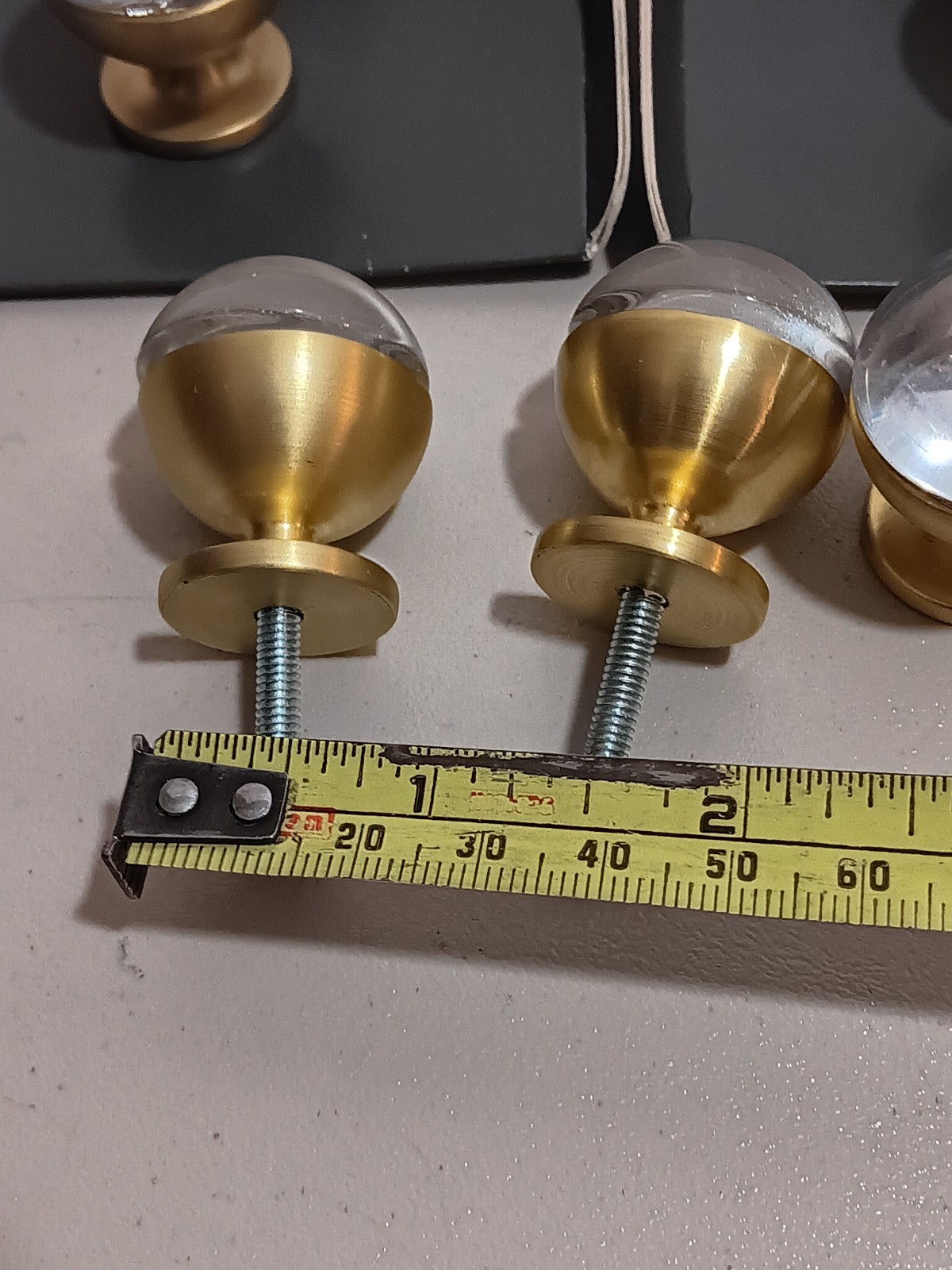 Lot of 8- 1.2-Inch Cabinet Drawer Clear Glass Crystal Brushed Brass knobs Round