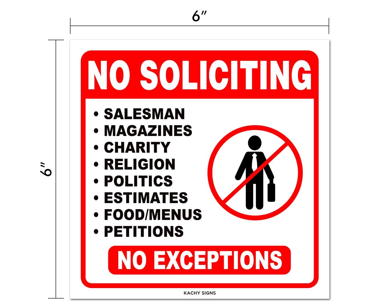 (Set of 4) No Soliciting Sticker Sign 6&Prime; x 6&Prime; – Durable Self Adhesive 4 Mil V…