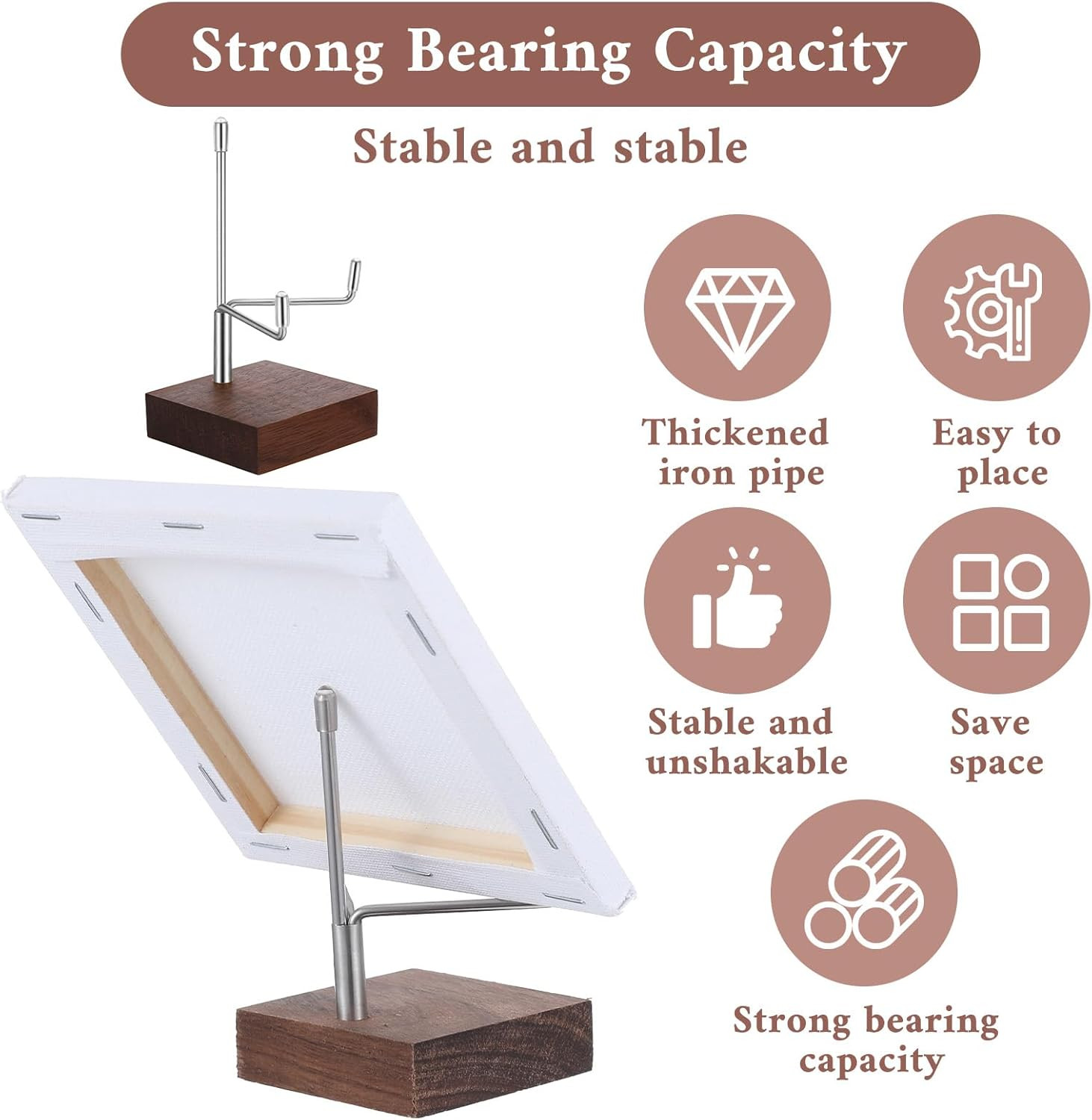 Small Silver Metal Arms Display Stand Easel with Wooden Base – Adjustable Small