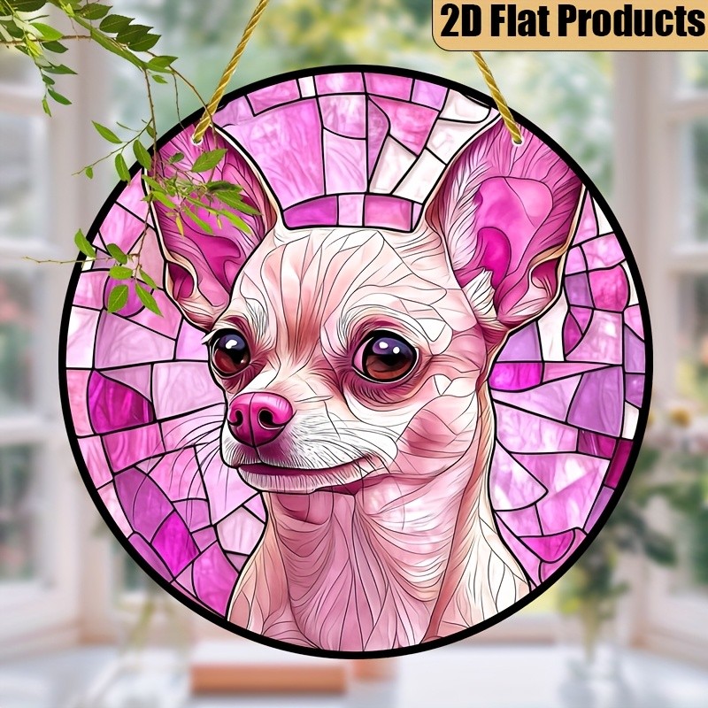 Cute Pink Chihuahua Dog Vibrant Pink Purple Mosaic Acrylic Suncatcher Decoration