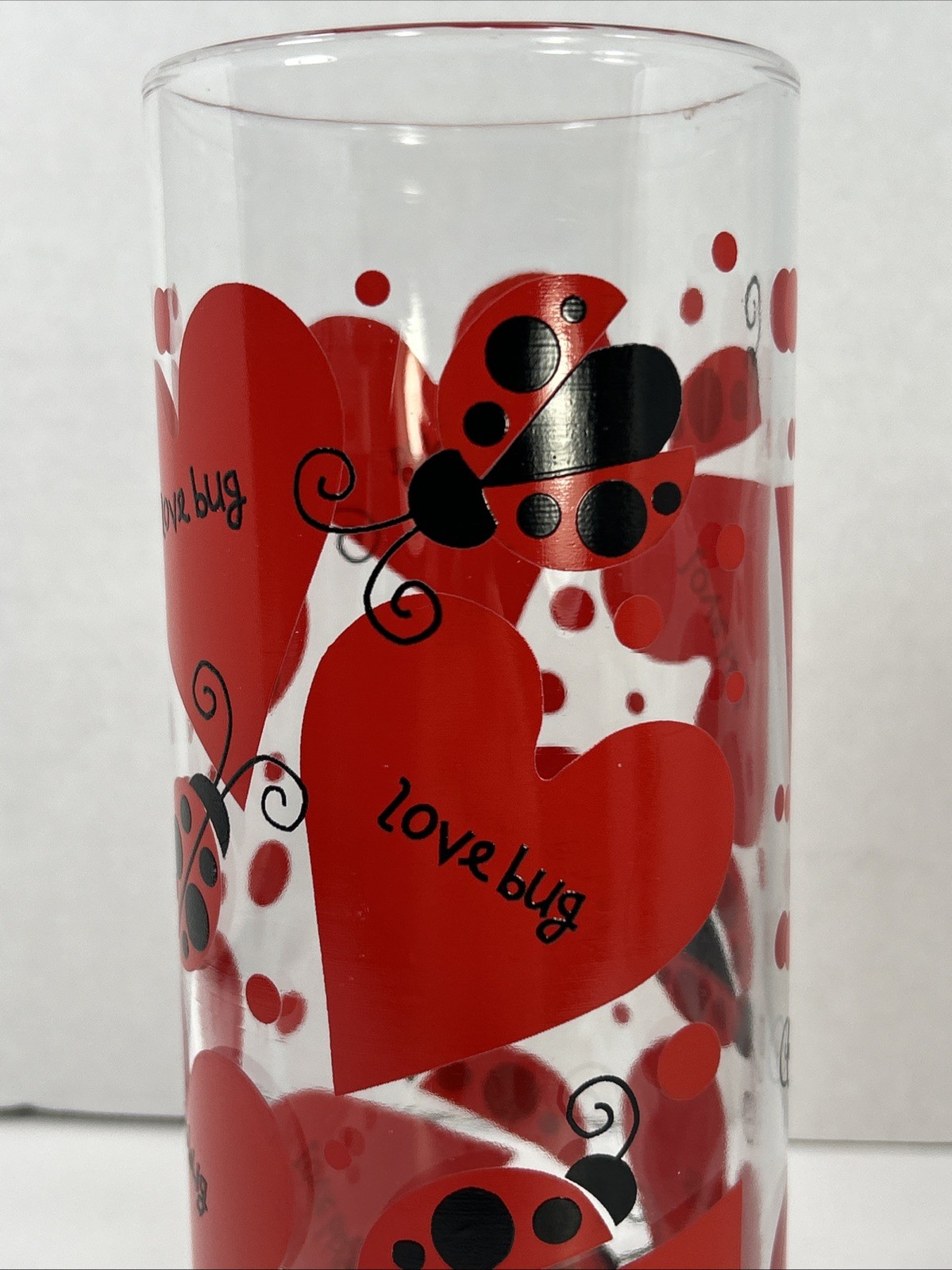 Anchor Hocking Ladybug Love Bug Hearts Flower Vase 9” Tall 3.5” Wide