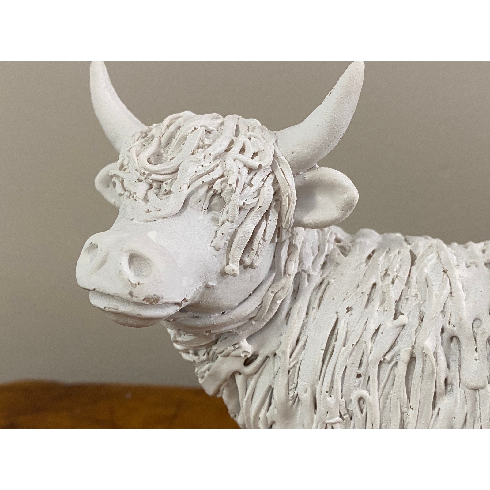 White Highland Cow Figurine Spaghetti Resin Sculpture Farmhouse Cottagecore