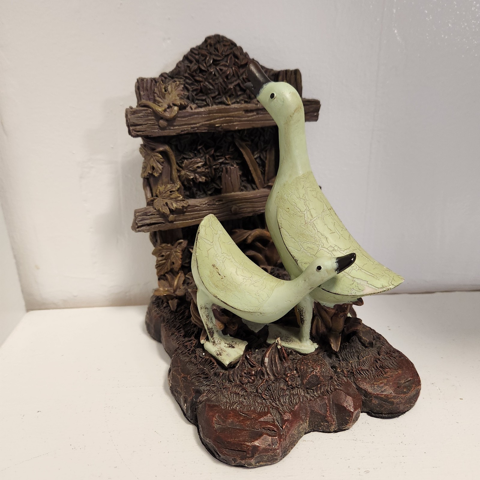 Green Distressed Duck Bookend Heavy 7.5&Prime; Tall Country Farmhouse Decor