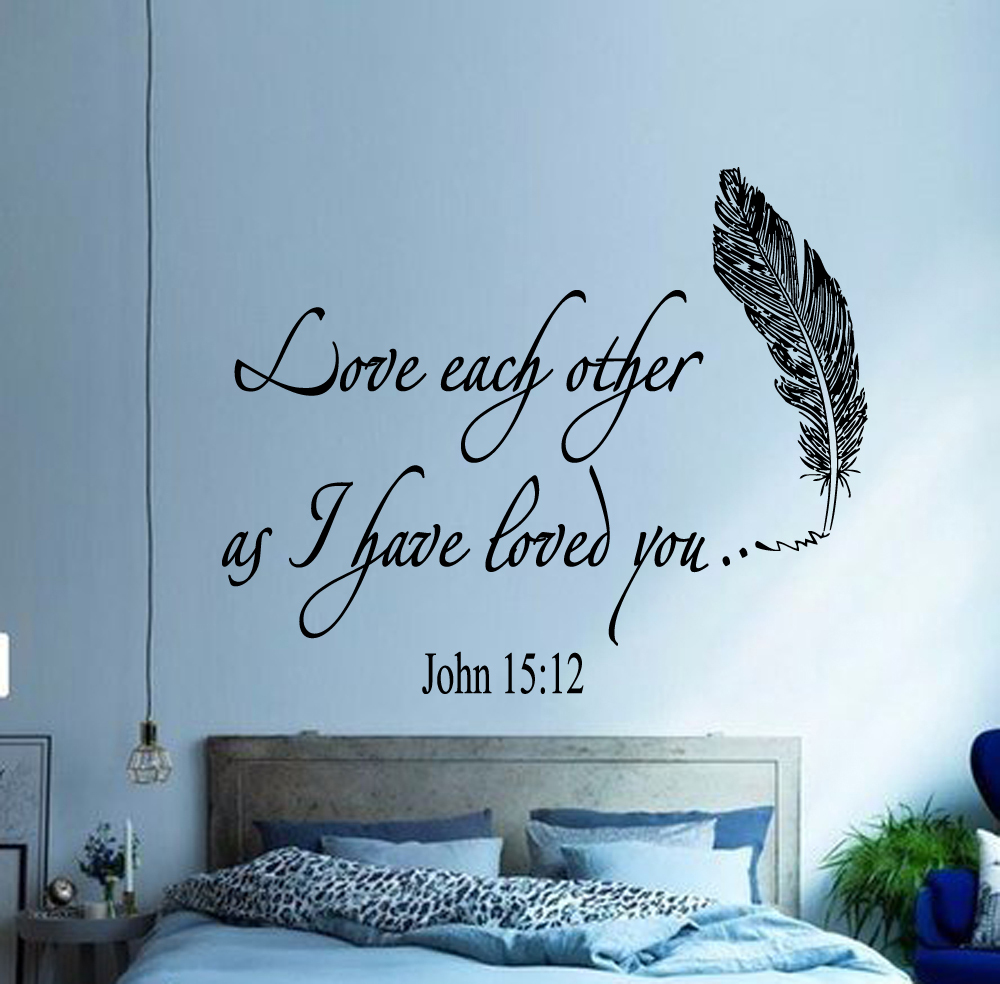 Family Wall Decal Quote Love Each Other Bible Verses Bedroom Boho Decor KI167