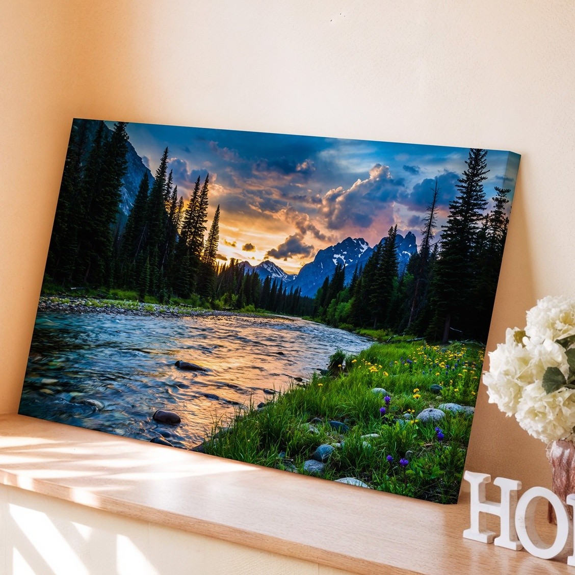 Breathtaking Landscape At Sunset, Featuring A Winding River Flowing Wall Art