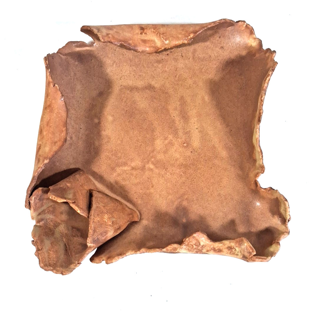 Studio Art Pottery Curved Biomorph Tray Plate Brown Rustic Decorative