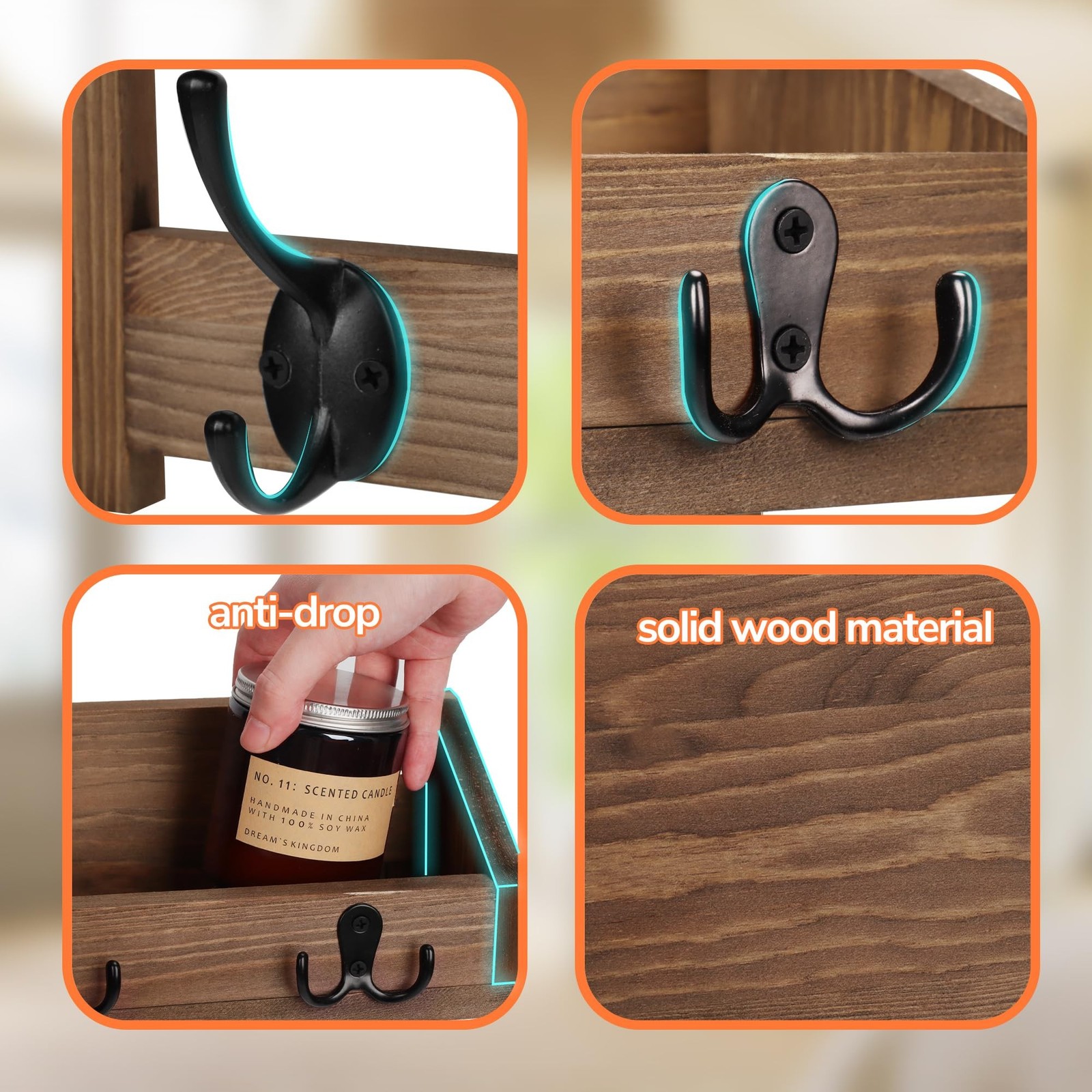 AMBIRD Wall Hooks with Shelf, 26.57 Inch Entryway Wood Coat Hooks for Wall wi…