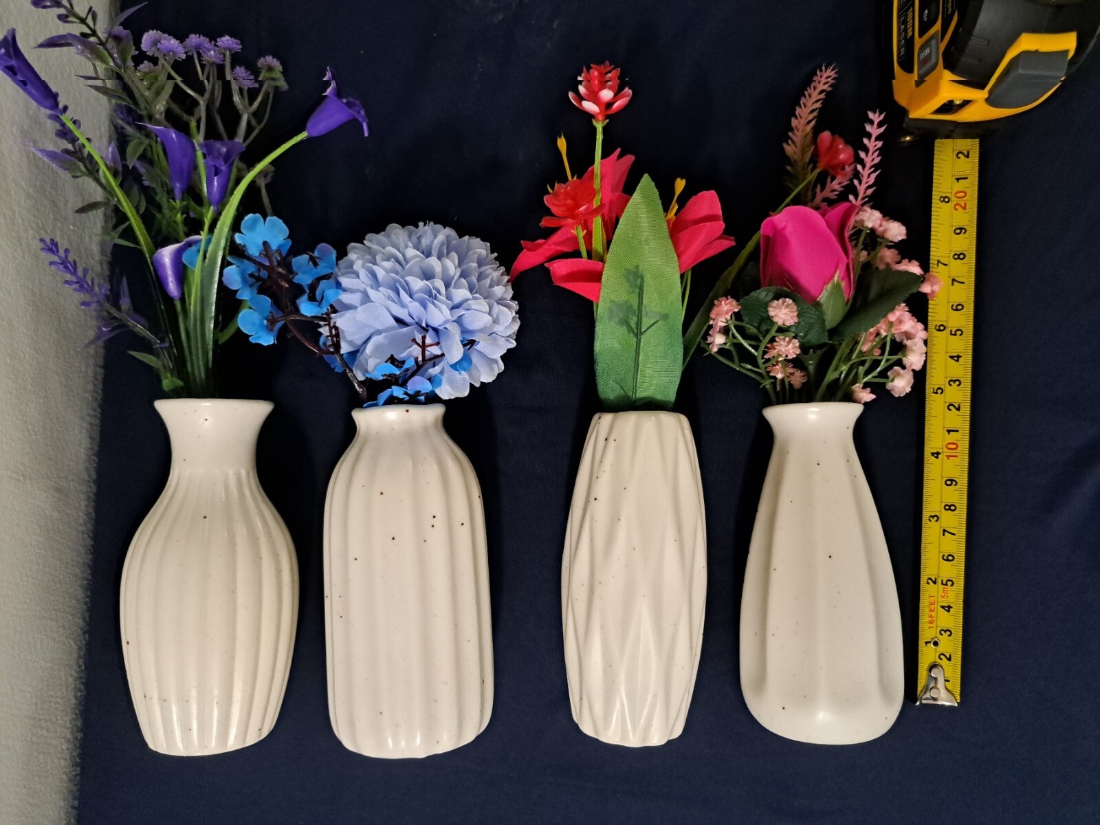 *** JUST REDUCED *** Ceramic Vase Set of 4, w Faux Rose/Mum/Lily/Orchid/Lavender