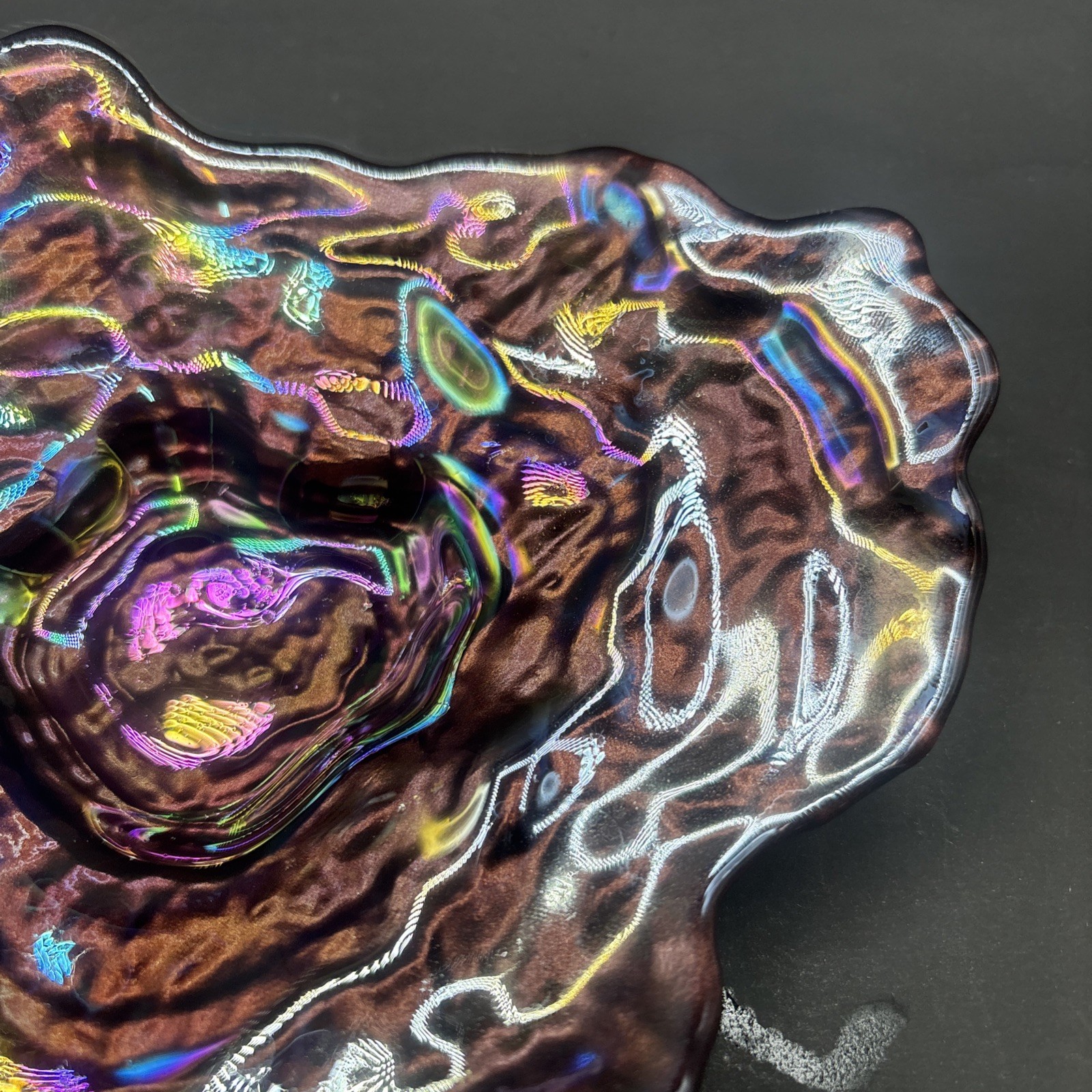 Irridescent Art Glass Abalone Shell Bowl 8” x 6.5”