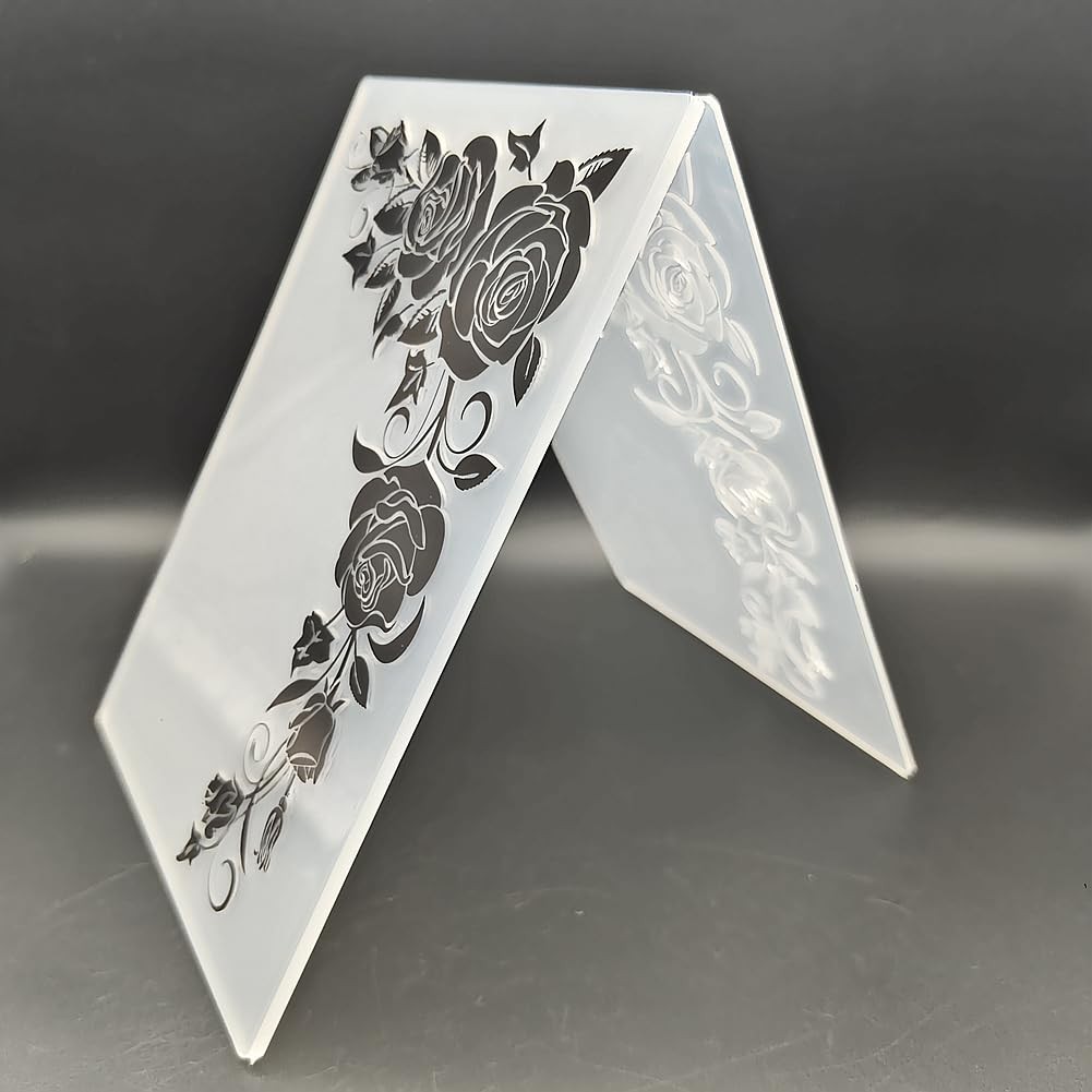 Plastic Embossing Folder (5 Inch x 7 | Roses in Corner) Paper white