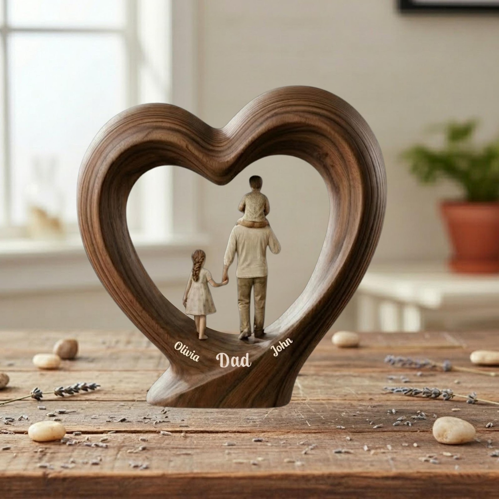 Custom Dad Gift for Father&rsquo;s Day, Personalized Dad And Kids Wooden Heart Block,