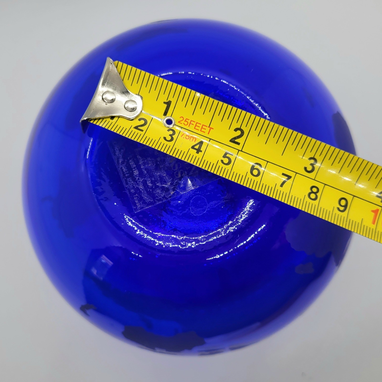 Silvestri Cobalt Blue Mouth Blown Glass Globe Vase Etched World Map Sphere 5.5in