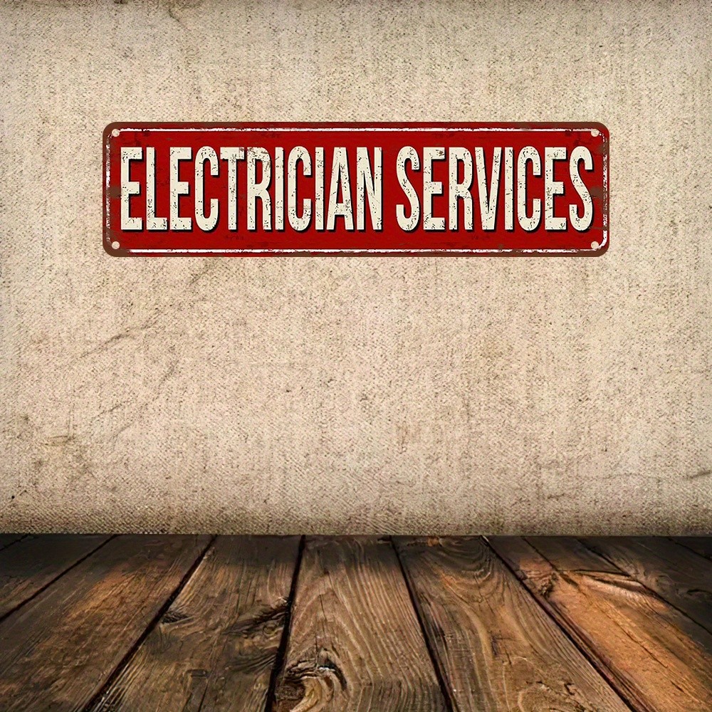 Vintage Red Electrician Services Metal Sign Electrical Workshop Wall Decoraiton
