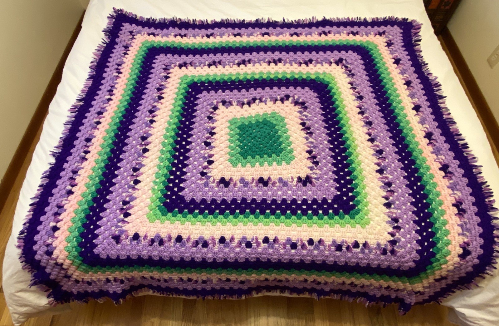 Granny Square Throw/Shawl Afghan Blanket 53in x 53in Purple Pink Green Peach