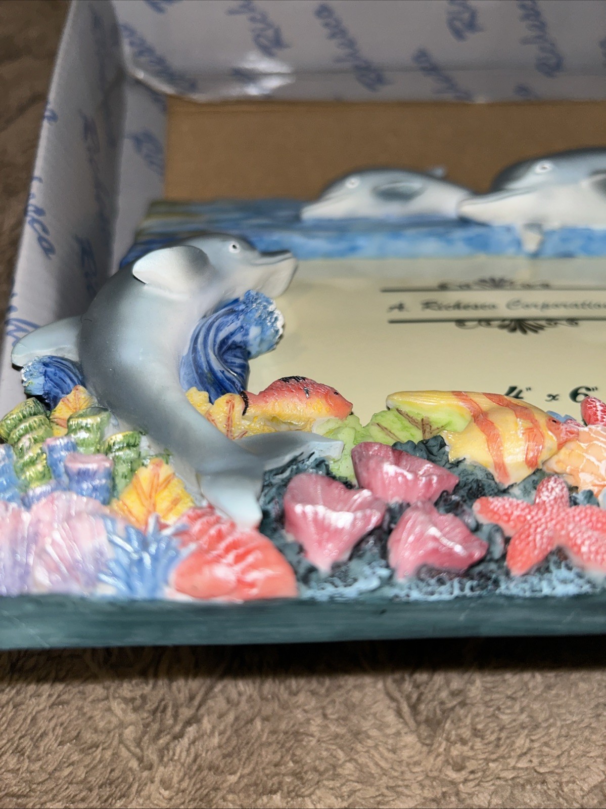 Dolphin Picture Frame 3D A Richardson Corp. 4×6” Hand Panted NIB