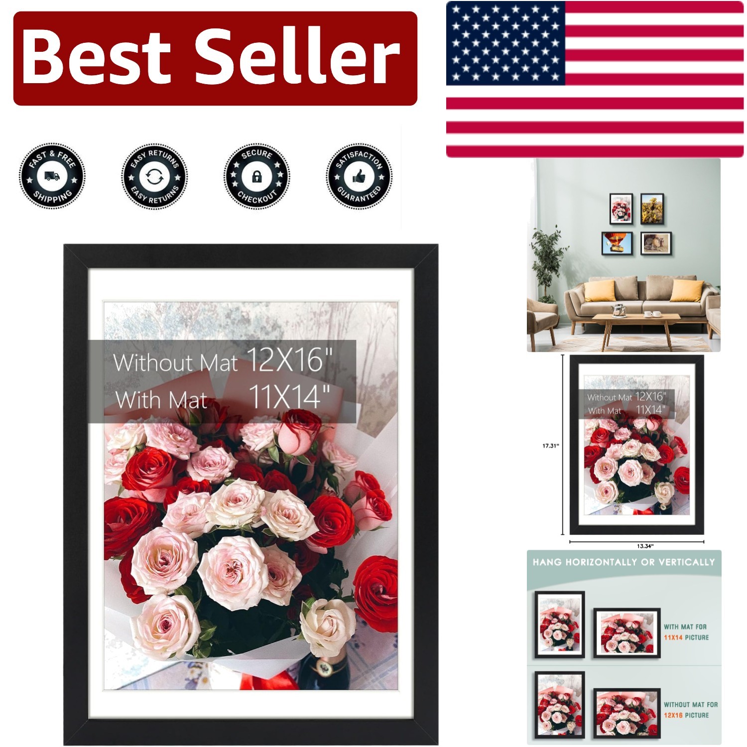 Elegant 12×16 Picture Frame with Mat for 11×14 Art – Shatter-Resistant & Stylish
