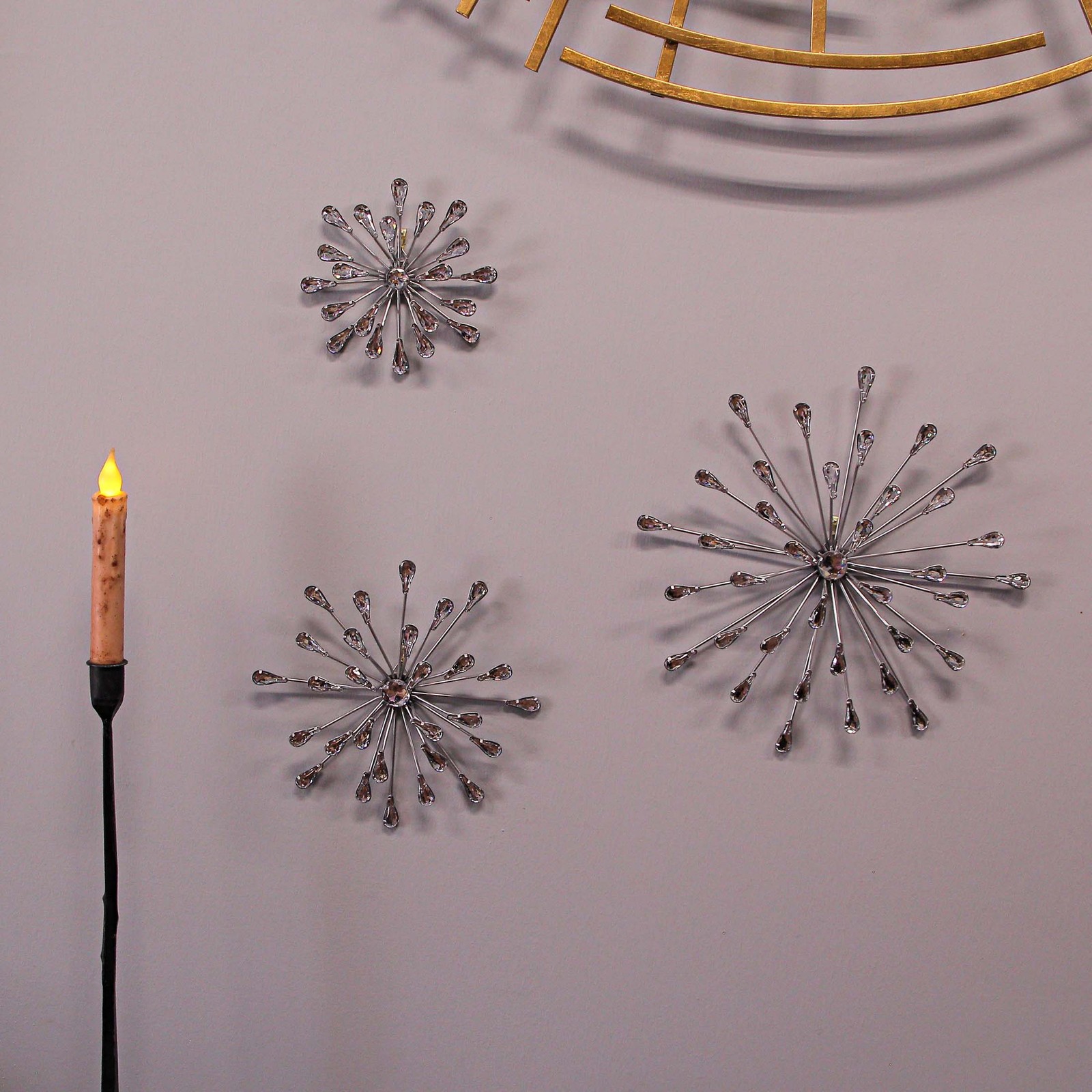 Zeckos Set of 6 Metal Silver Starburst Wall Sculptures – 12&Prime;, 9&Prime;, 6&Prime; Diameter